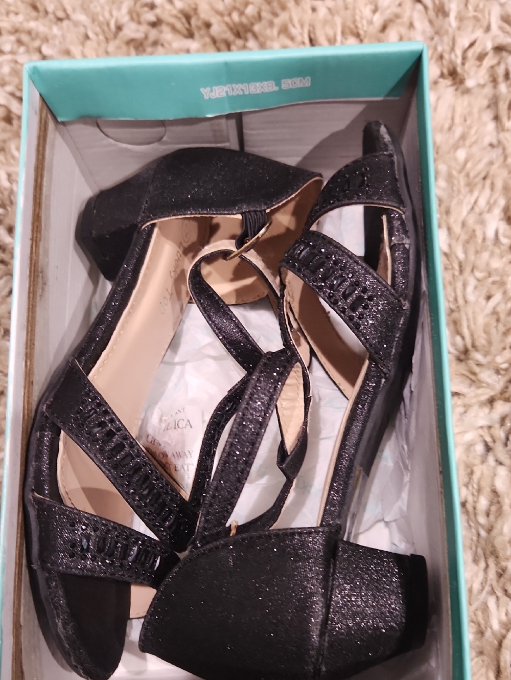 Girls Black Glitter Strappy Dress Heels